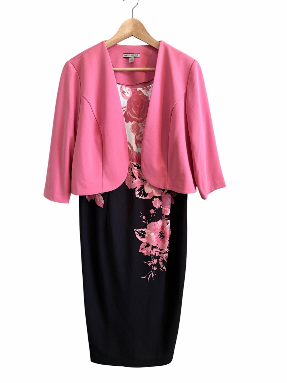 Maya Brooke 2 Pc Dress Jacket Womens Sz 12 Rose Black Floral Office Church Party
